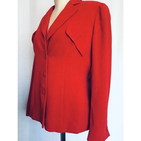 GEORGIO ARMANI Vintage Womens Large Red Wool Crepe Blazer - Picture 5 of 8